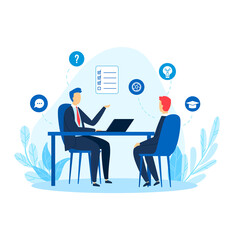 Interview concept, professional job interview, business people work, man businessman, design, flat style vector illustration.
