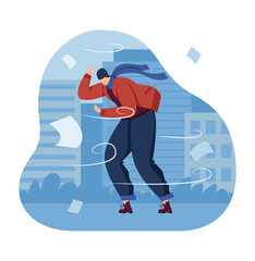 Fototapeta premium Wind man concept, weather strong fight, man strong suit businessman, windy brave, design, in cartoon style vector illustration.