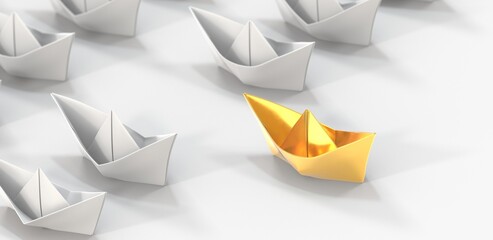 paper boat leadership business concept 3d