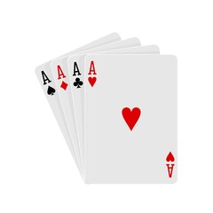 Playing cards four aces in priority ace heart on a white background in vector EPS8