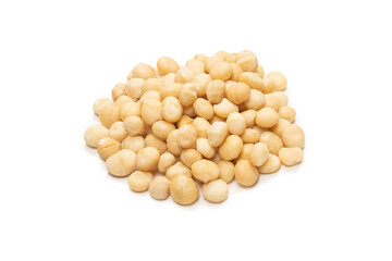 Macadamia nuts isolated on white background.