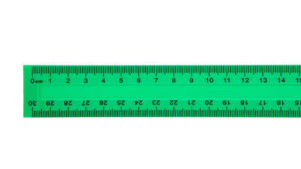 Green centimeter ruler isolated on the white background