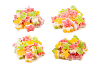 Juicy colorful jelly  stars sweets isolated on white. Gummy candies.