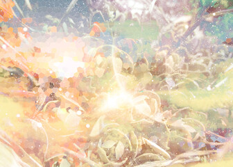 abstract background with flowers, flowers, spring, spring flowers, snowdrops, primroses, in the forest, abstract, texture, grunge, art, watercolor, wallpaper, vintage, bright, illustration, paint, des