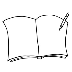 白紙ノートとペンの線画イラスト