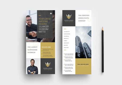 Investment Consultants Flyer Card Layout for Business with Elegant Black and Gold theme