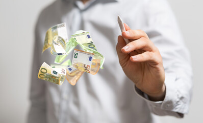 capital euro banknote in hand rain