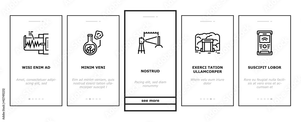 Poster geology researching onboarding mobile app page screen vector. gyro theodolite and and laser level, f