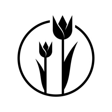 Tulip icon, flower inside the circle, logo, vector illustration, gardening