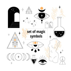 Modern alchemy symbols set, retro esoteric collection.