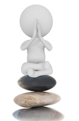 yoga  balance on pile of rocks exercising relaxing human 3d isolated - 3d rendering