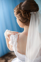 Fototapeta na wymiar portrait of a happy bride on a wedding day
