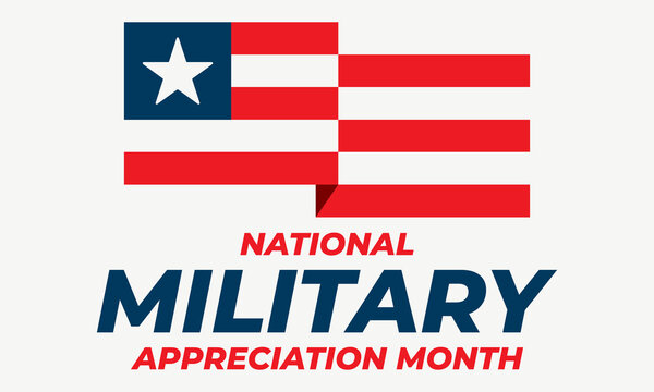 National Military Appreciation Month in May. Celebrated every May and is a declaration that encourages U.S. citizens to observe the month in a symbol of unity. Social media banner design. 