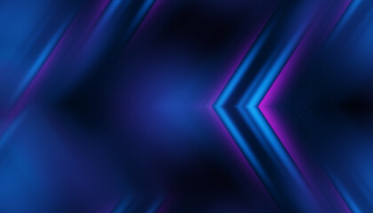 Empty dark abstract background with ultraviolet geometric lines. Neon glow.