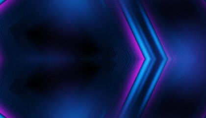 Empty dark abstract background with ultraviolet geometric lines. Neon glow.