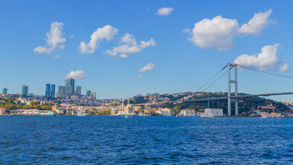 Obraz premium Cityscape of Istanbul from Bosphorus Strait, Turkey. Panoramic view