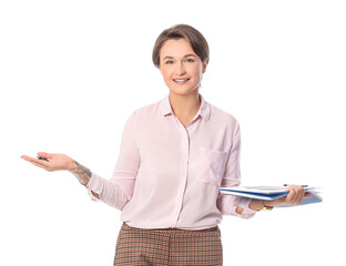 Portrait of female psychologist on white background