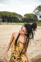 girl in motion brown hair dreadlocks