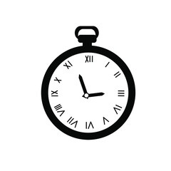 Clock icon, silhouette. Digital keychain. Vector. Isolated on white background.
