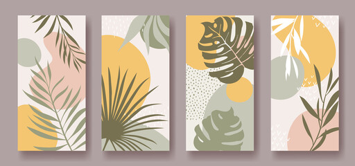 Fototapeta na wymiar Set of vector vertical banners with abstract ornament and leaves 