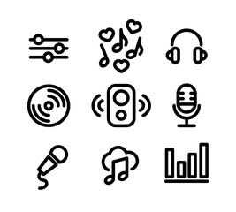 Vector illustration of music, icon set in outline design