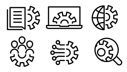 Engineering icons, development and innovation, vector illustration, icon set in outline design. 