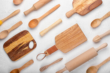 Obraz na płótnie Canvas Set of kitchen utensils on light background