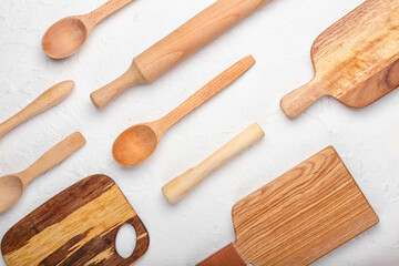 Set of kitchen utensils on light background