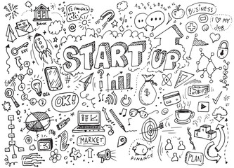 Start up doodles vector hand drawn set