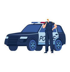 Police car, security vehicle isolated on white, security patrol transport, design, in cartoon style vector illustration.