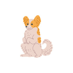 Obraz na płótnie Canvas Cute dog of small breed sits on hind legs, cartoon vector illustration isolated.