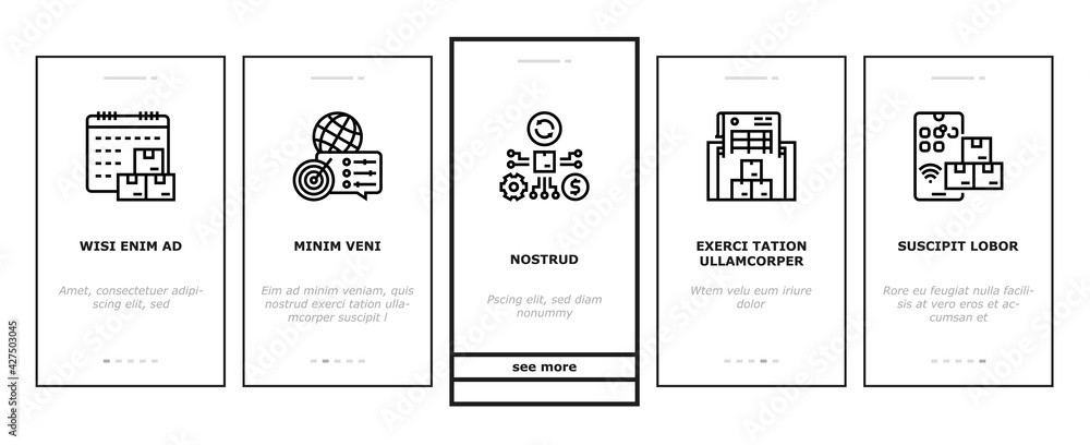 Poster supply chain management system onboarding mobile app page screen vector. optimization of supply chai