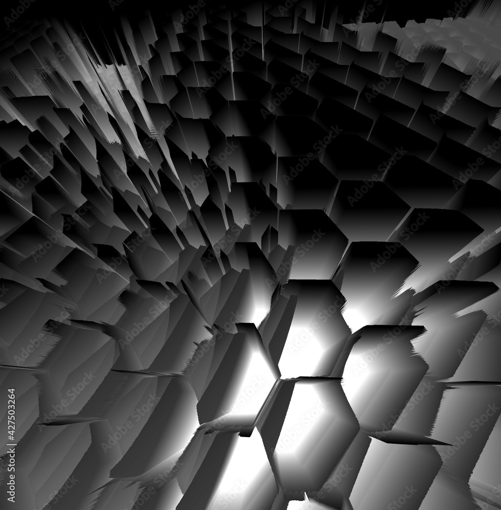 Poster 3d exploding surface view designs in black and white and shades of grey