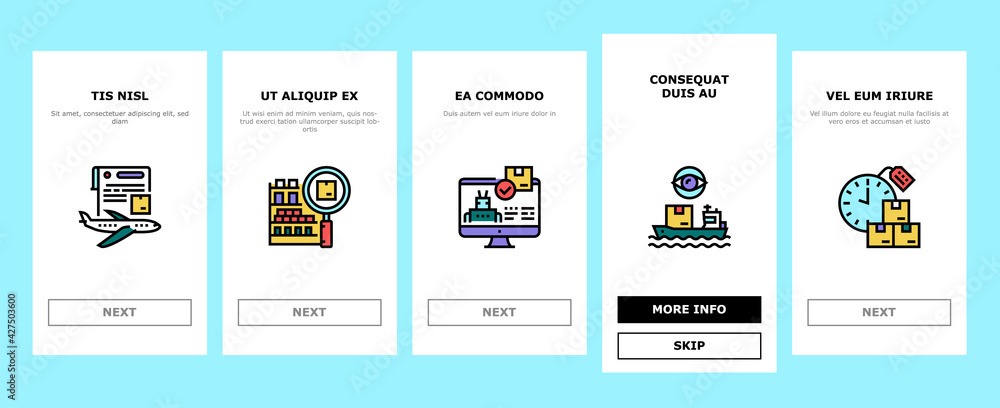 Poster supply chain management system onboarding mobile app page screen vector. optimization of supply chai