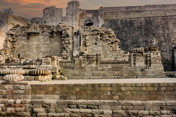 Ruins of Kangra Fort, Himachal Pradesh. It is one of the most beautiful forts in India, built on a...