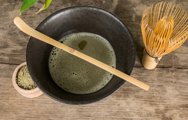tea ceremony and Japanese matcha powder tea - obrazy, fototapety, plakaty