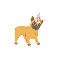 French bulldog dog in holiday hat, popular breed of domestic pet.