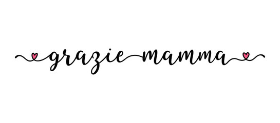 Hand sketched Banner with "Grazie Mamma" quote in Italian. Translated "Thank you, Mom" Lettering for postcard, invitation, poster, label