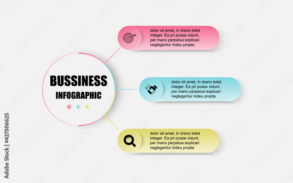 Poster the creative concept combination of circle and rectangle design presents 3 steps. presentation busin