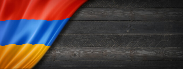 Armenian flag on black wood wall banner