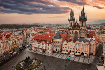 Naklejka na ściany i meble Prague Czech Republic. Old town square aerial view