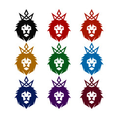 Lion Head logo isolated on white background color set