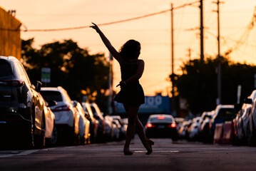 Little Girl Ballet Dancer in Silhouette in Urban Street Wynwood Florida