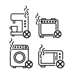 Vector image. Different icons of broken home appliances