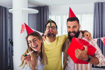 Group of best friends at party. Celebration,friends, party and birthday concept