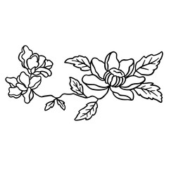 Vector Line Art Floral Flowers Tattoo Style for Valentines