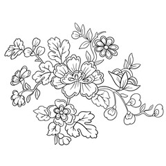 Vector Line Art Floral Flowers Tattoo Style for Valentines