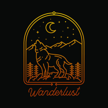 Wanderlust warewolf monoline vector illustration
