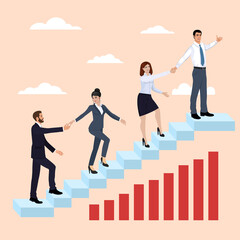 The business team helps each other to climb the career ladder
