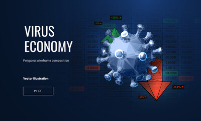 Corona virus economic impact illustration in futuristic abstract style. Coronavirus impact global economy stock markets financial crisis concept